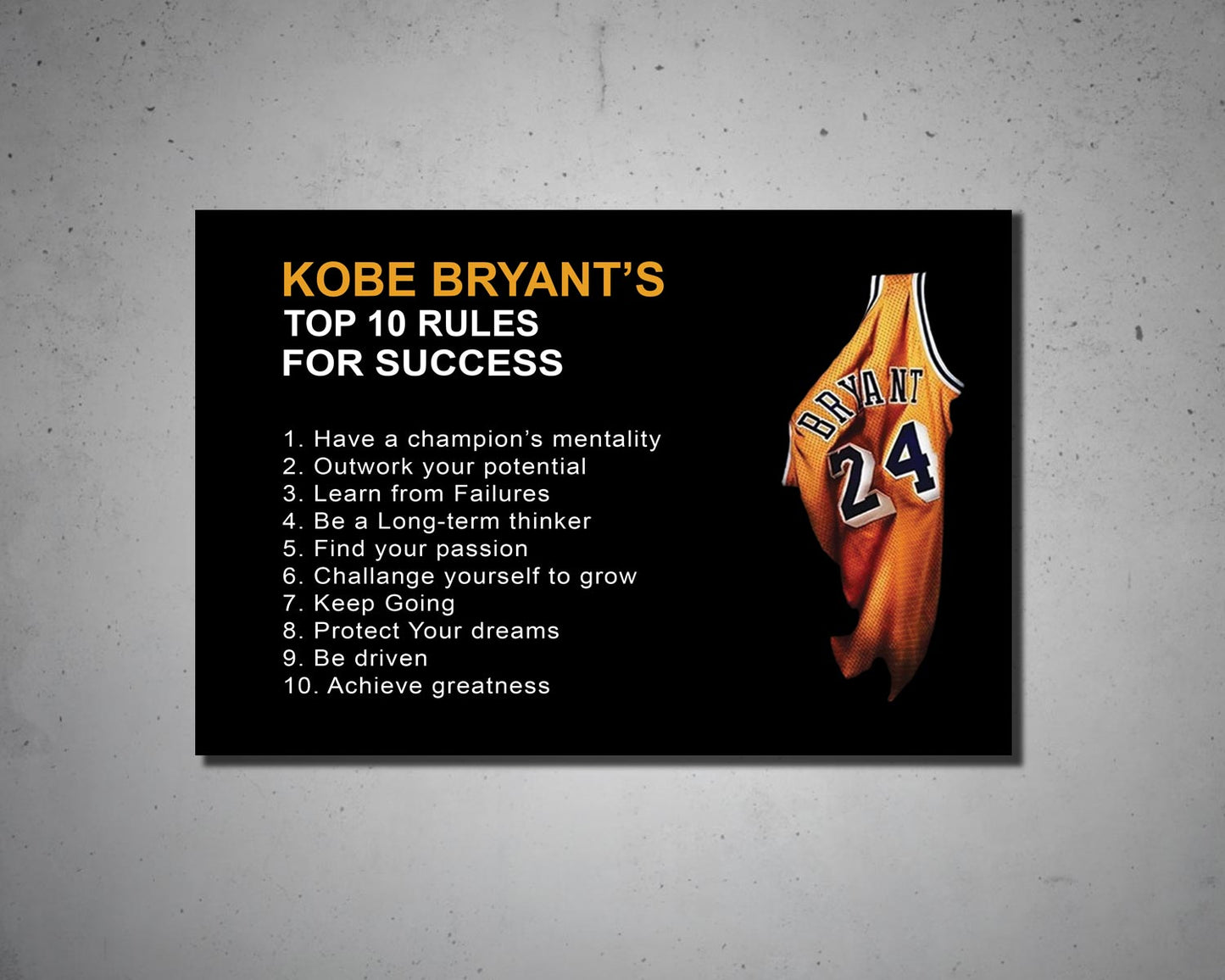 Kobe Bryant 10 Rules Mamba Mentality Motivation Quotes Canvas Wall Art Basketball Canvas Frame for Home Decor Ready to Hang