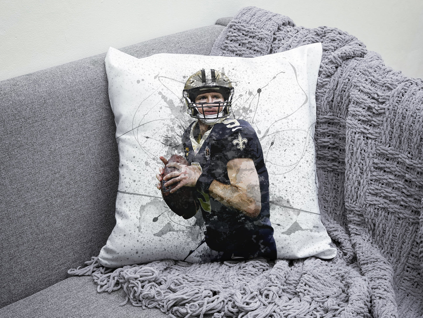 Almohada con efecto salpicadura de Drew Brees