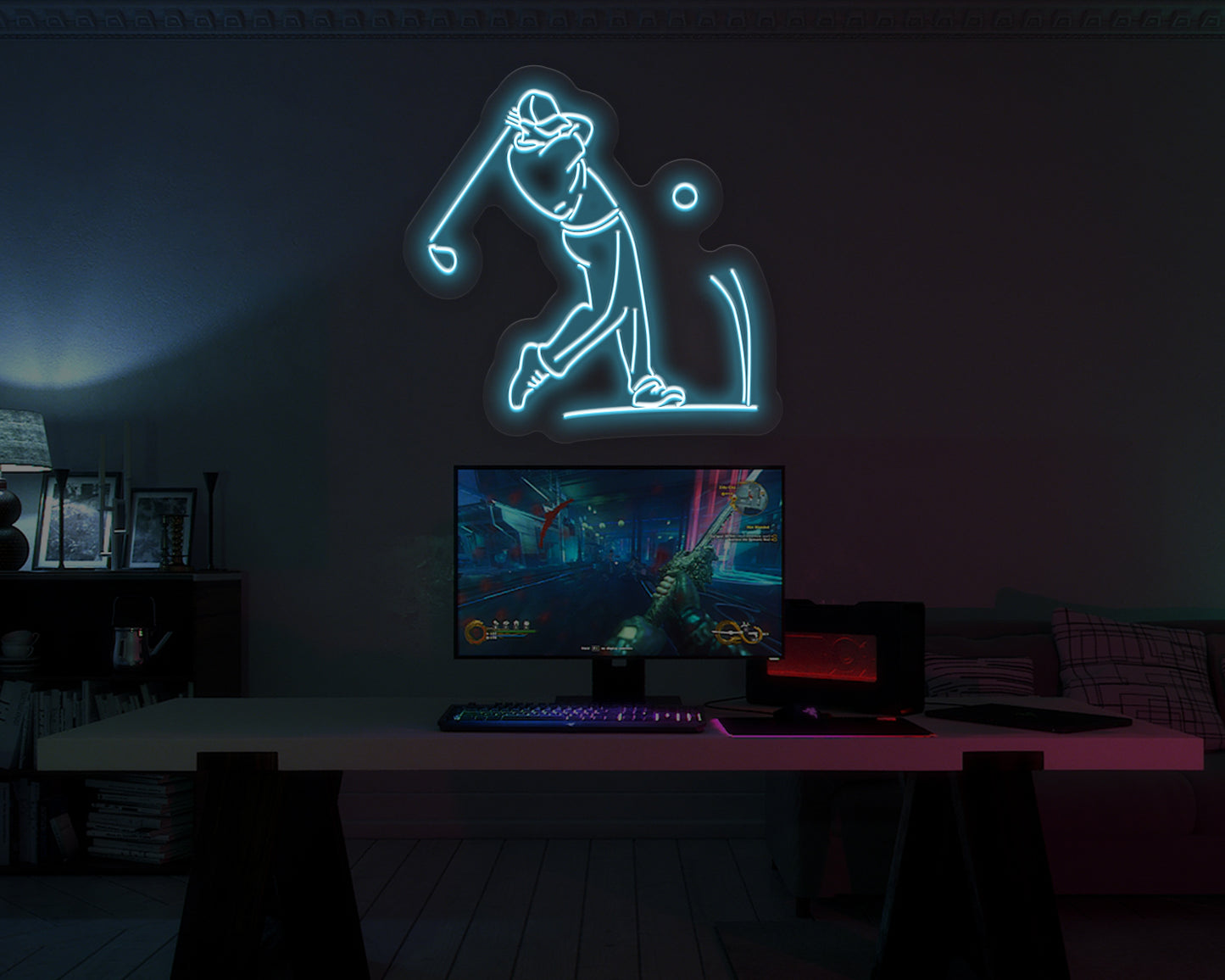 Golf Player Swing Neon Sign