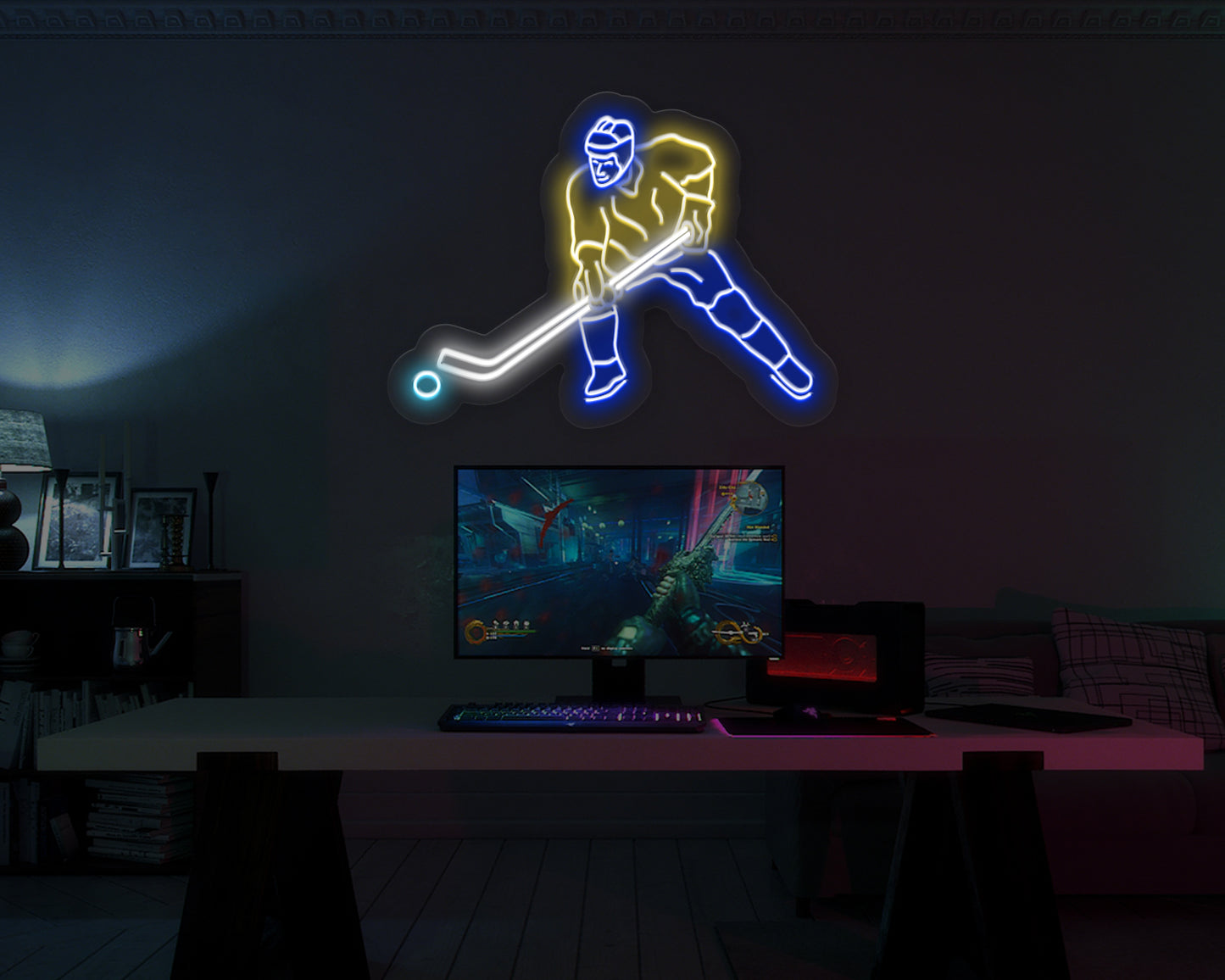 Ice Hockey Player Neon Sign