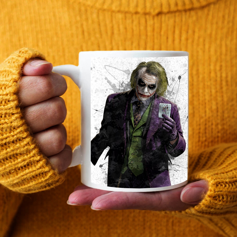 Taza y posavasos con efecto salpicado del Joker