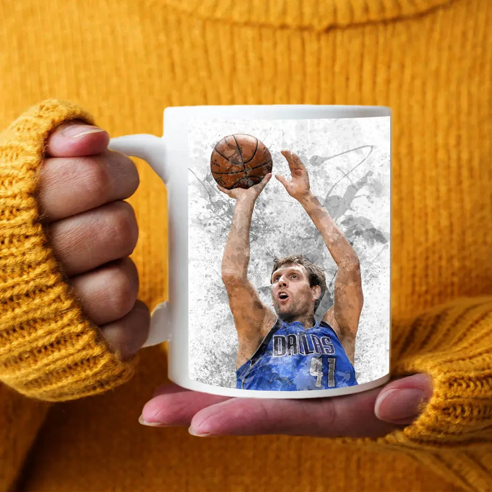 Taza y posavasos con efecto salpicado de Dirk Nowitzki
