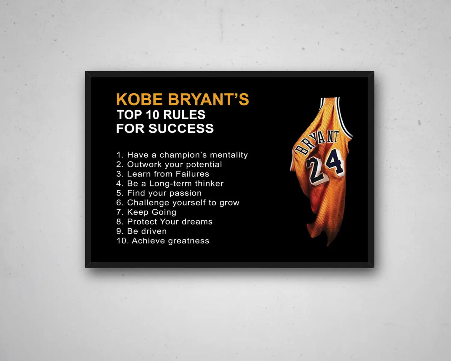 Kobe Bryant "Mamba Mentality" Quote Wall Art | Black & White Floating Canvas Print