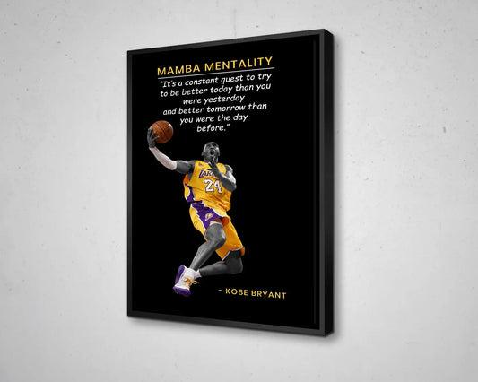 Kobe Bryant "Mamba Mentality" Quote Wall Art | Black & White Floating Canvas Print