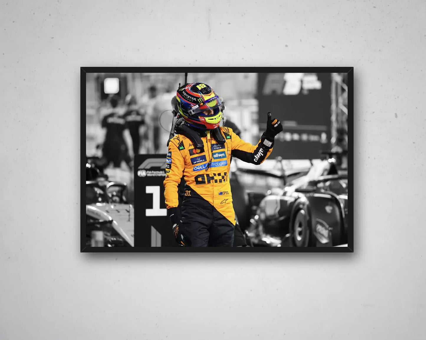Oscar Piastri Black & White Floating Canvas Print | F1 Wall Art