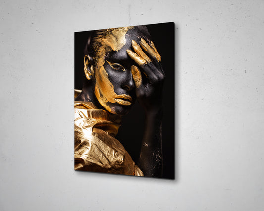 African Woman Black & Gold Canvas Painting Black Woman Painting African Woman Canvas Art