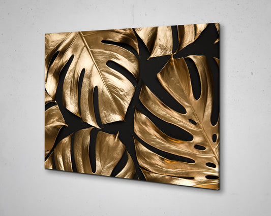 Gold & Black Leaves Canvas Wall Art Big Gold Leaves Canvas Print, Forest Trees Leaves Canvas Painting