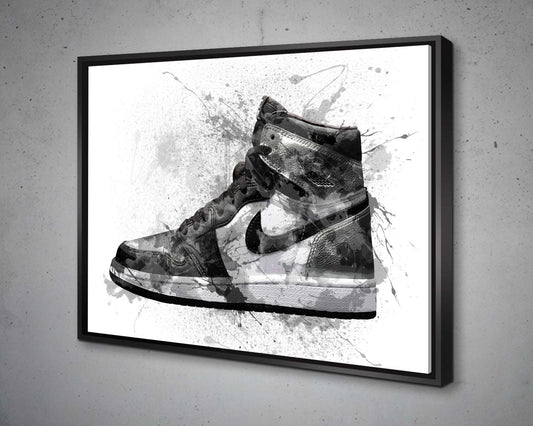 B&W basketball shoes Splash Effect Canvas Art