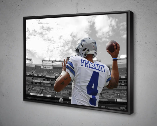 Dak Prescott Black & White Canvas Art