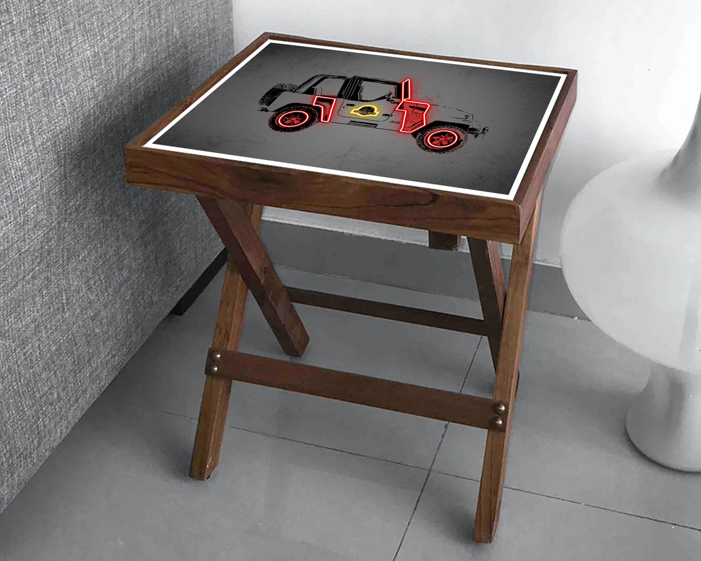 Jurassic Car Neon Effect Coffee and Laptop Table