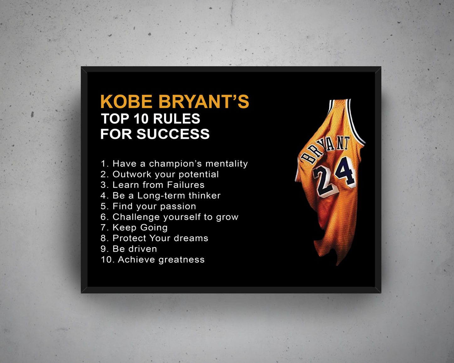 Kobe Bryant 10 Rules Mamba Mentality Motivation Quotes Canvas Wall Art Basketball Canvas Frame for Home Decor Ready to Hang 