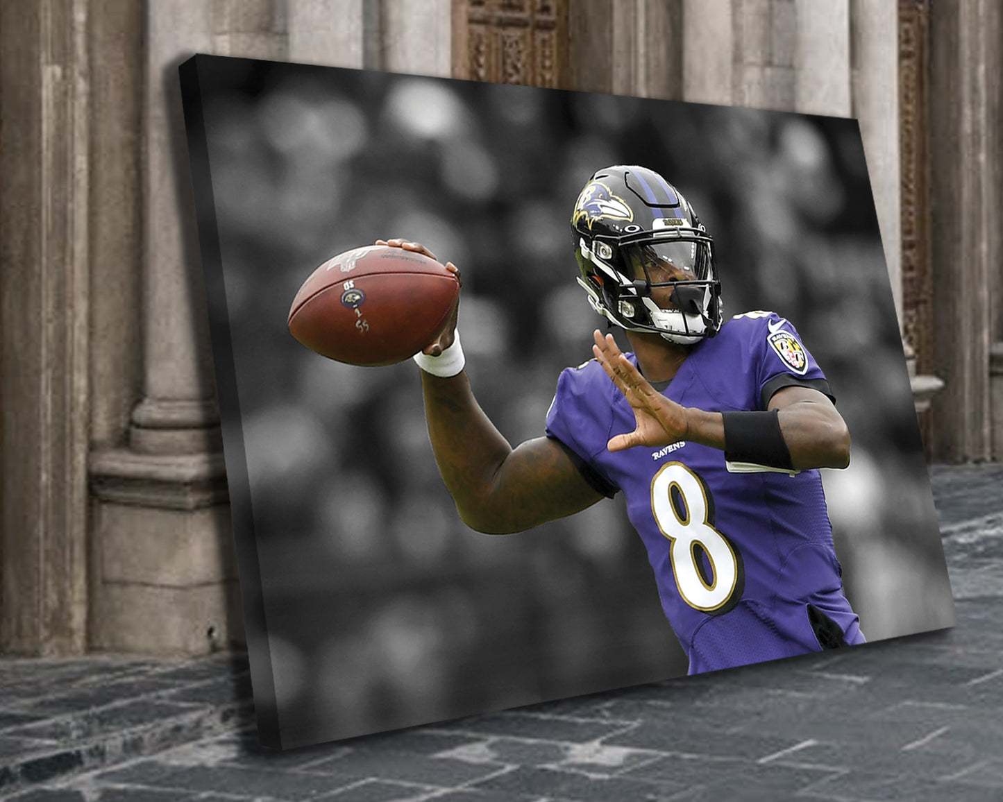 Lamar Jackson Black & White Canvas Art