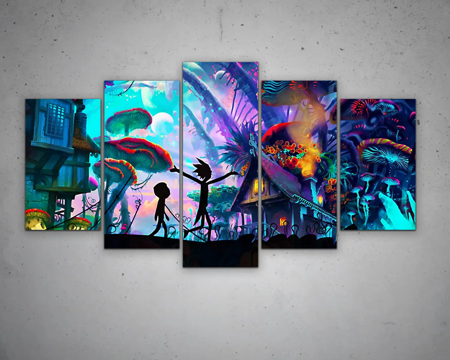 Tableau Décoratif Rick & Morty Neon Drive - 5 Pièces Sur Toile - Style Moderne - Neuf