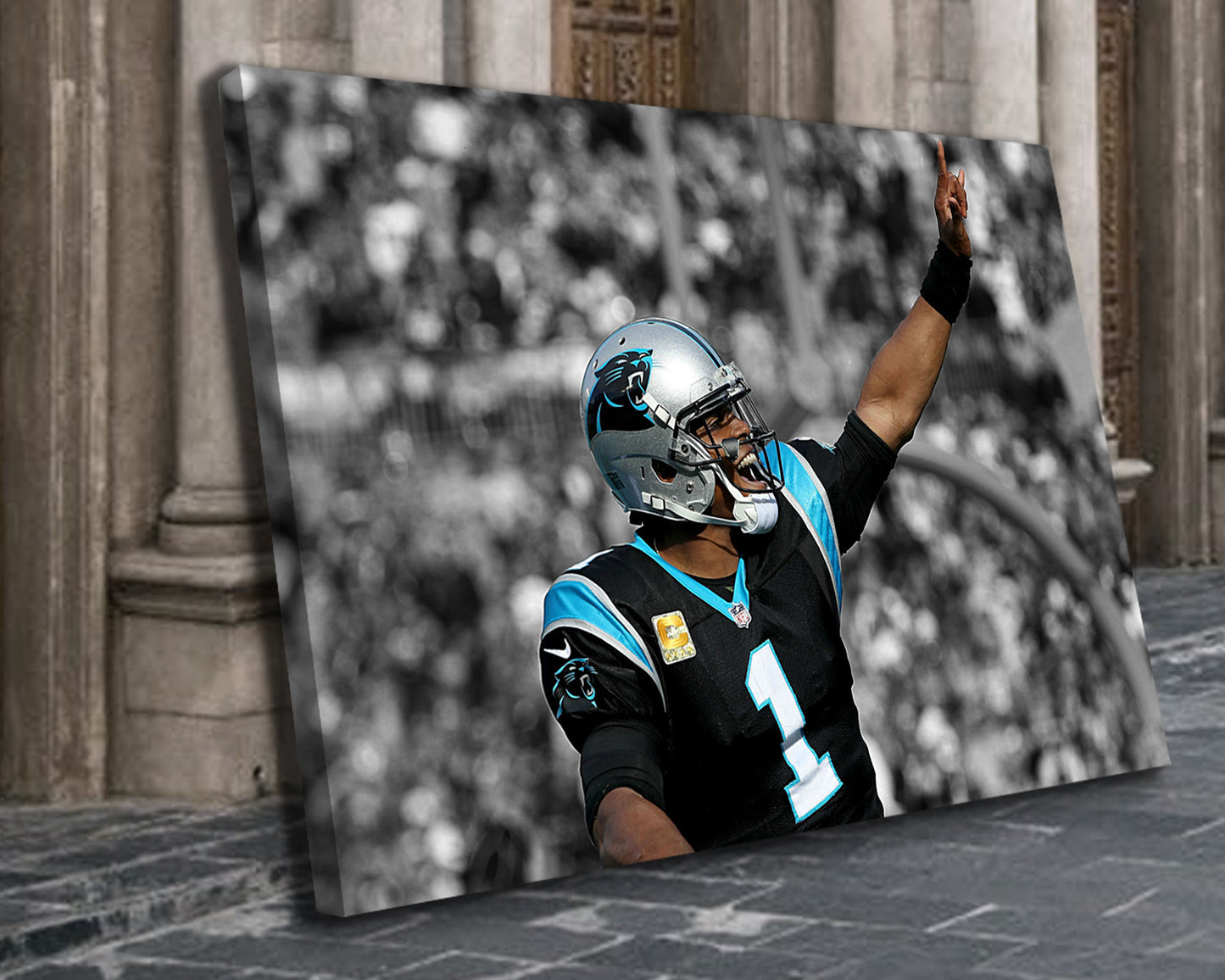 Cam Newton Black & White Canvas Art