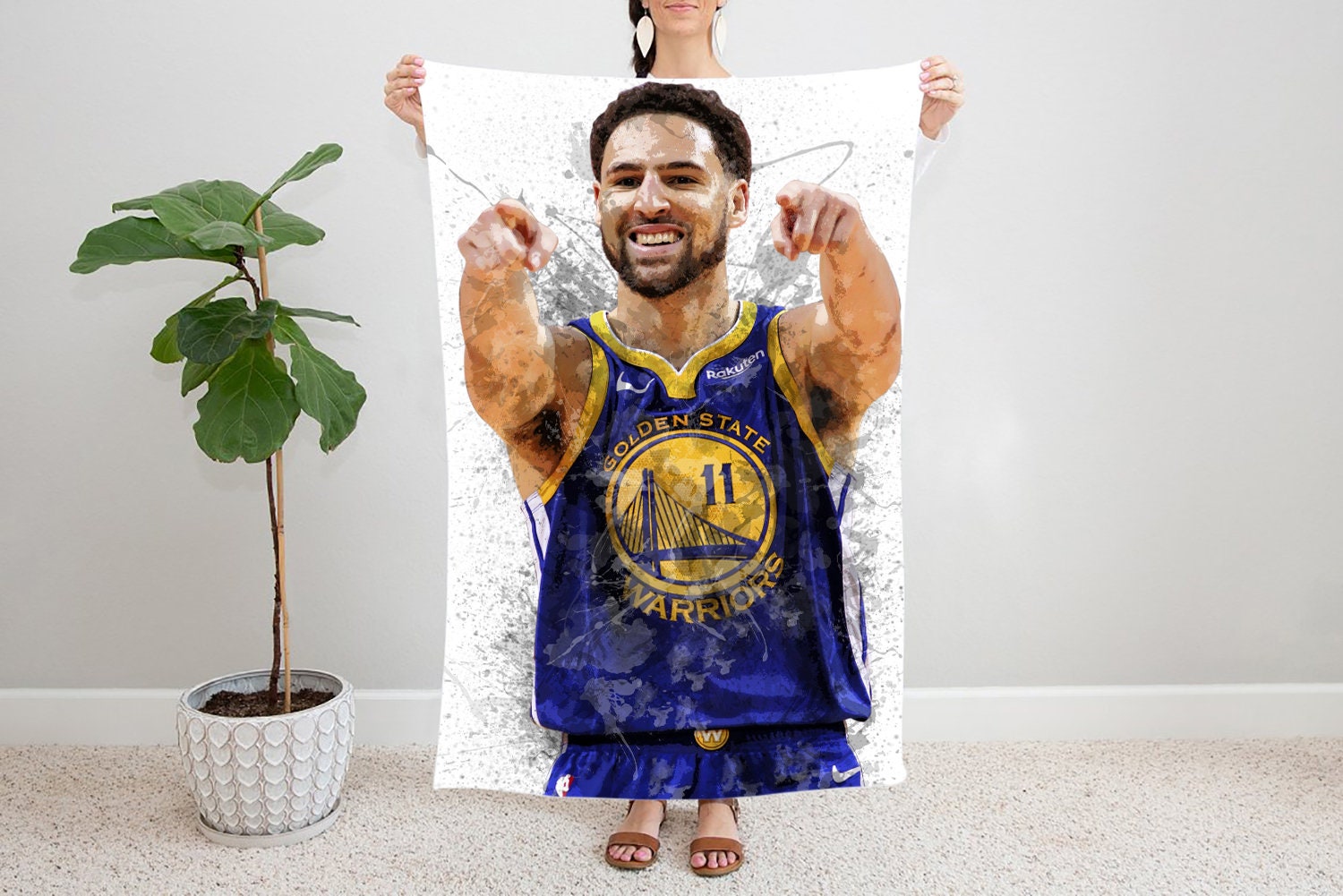 Klay Thompson Splash Effect Fleece Blanket Style 1
