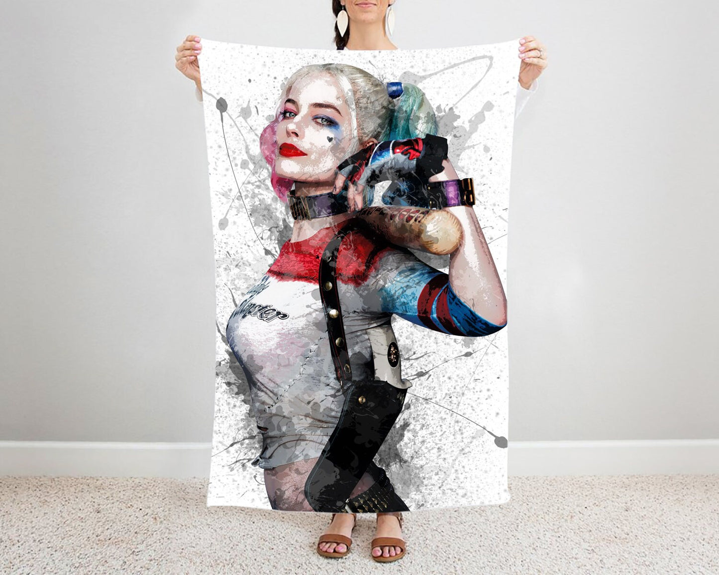 Harley Quinn Splash Effect Fleece Blanket