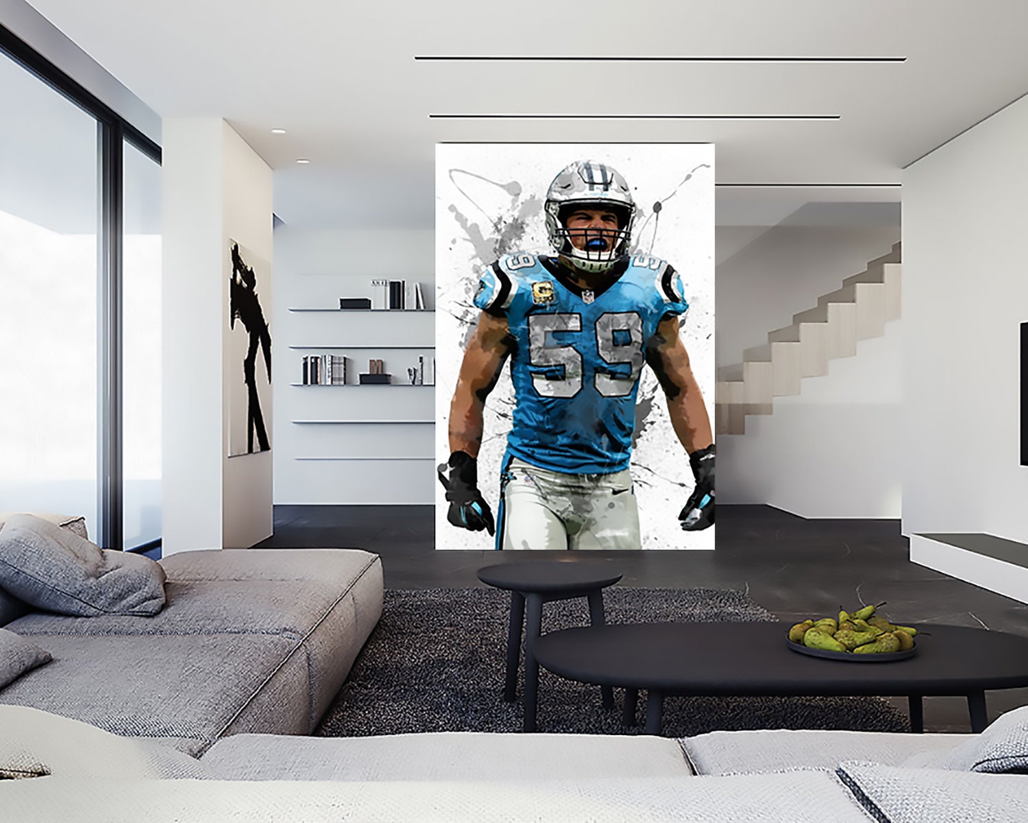 Outlet Luke Kuechly Wallpaper, Self Adhesive Peel & Stick Wall Sticker, Splash Effect Print, Sports Art Wallpaper, Wall Decor, Man Cave Gift