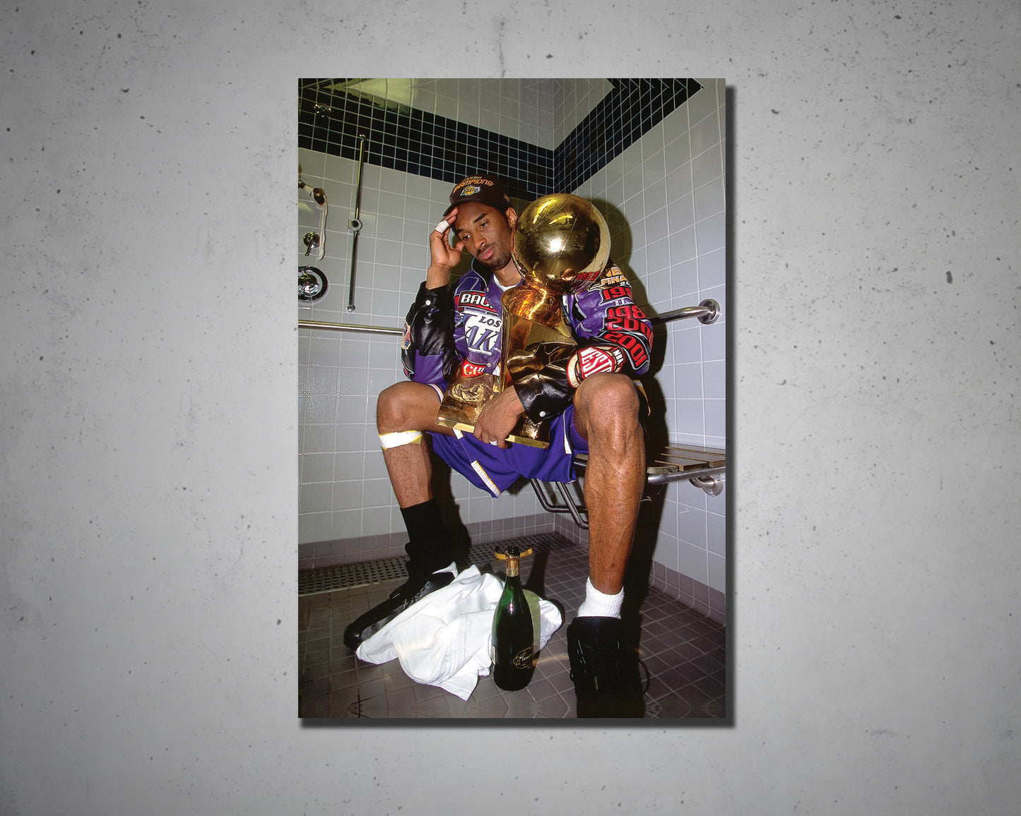 Kobe Bryant Celebration with Trophies in Bathroom Canvas Wall Art Basketball Canvas Frame, Canvas wall decor ready to hang