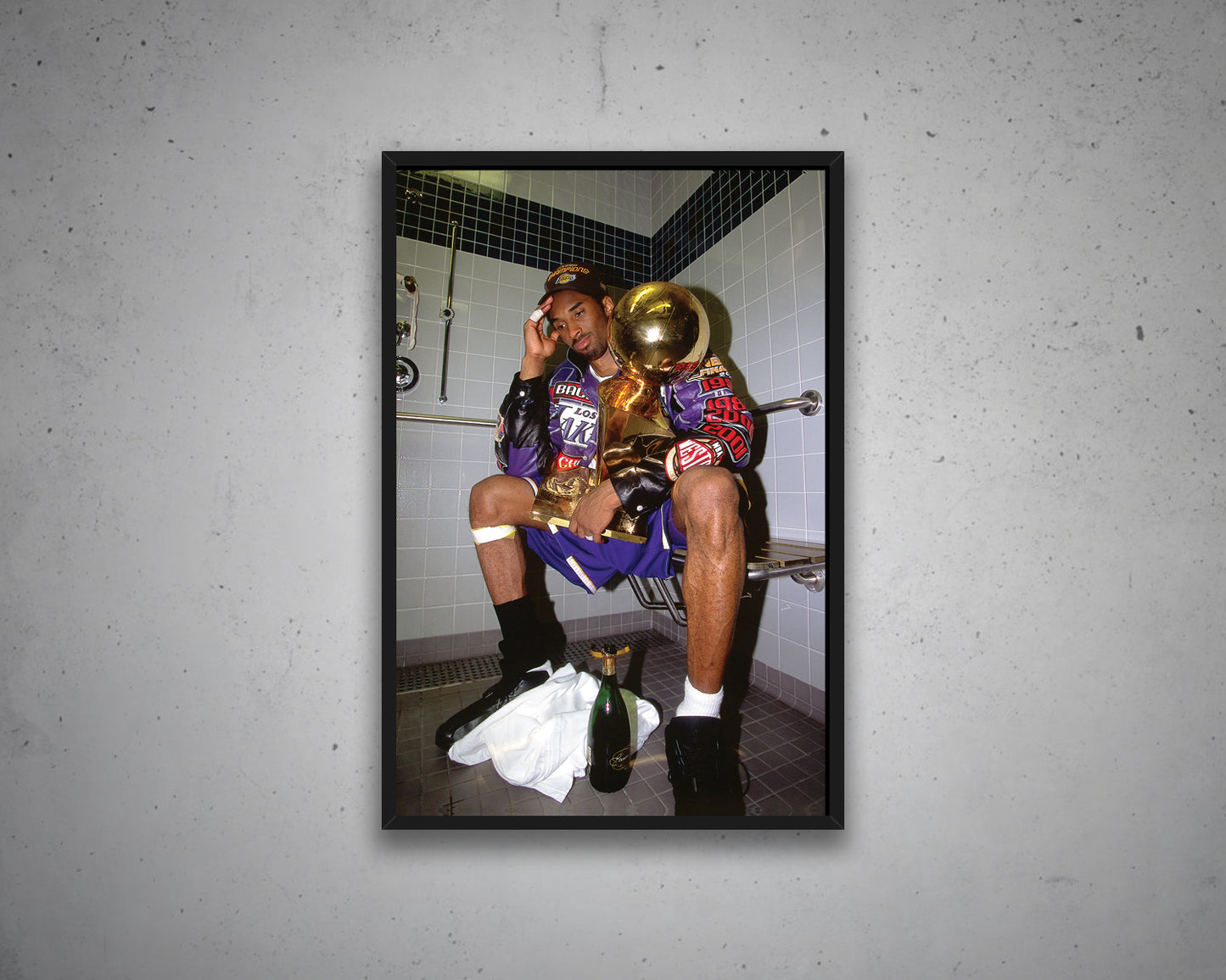Kobe Bryant Celebration with Trophies in Bathroom Canvas Wall Art Basketball Canvas Frame, Canvas wall decor ready to hang