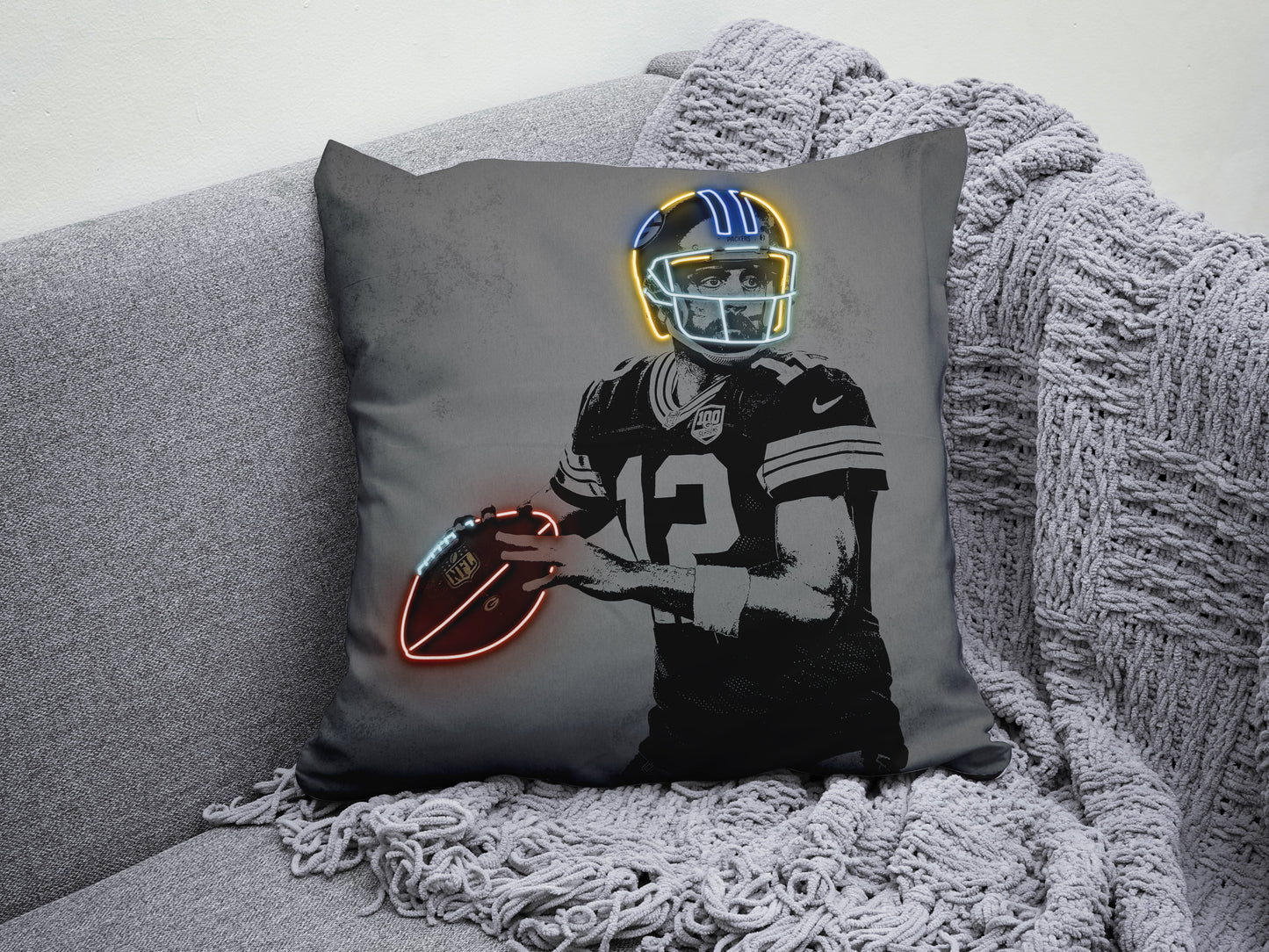 Aaron Rodgers Neon Effect Pillow