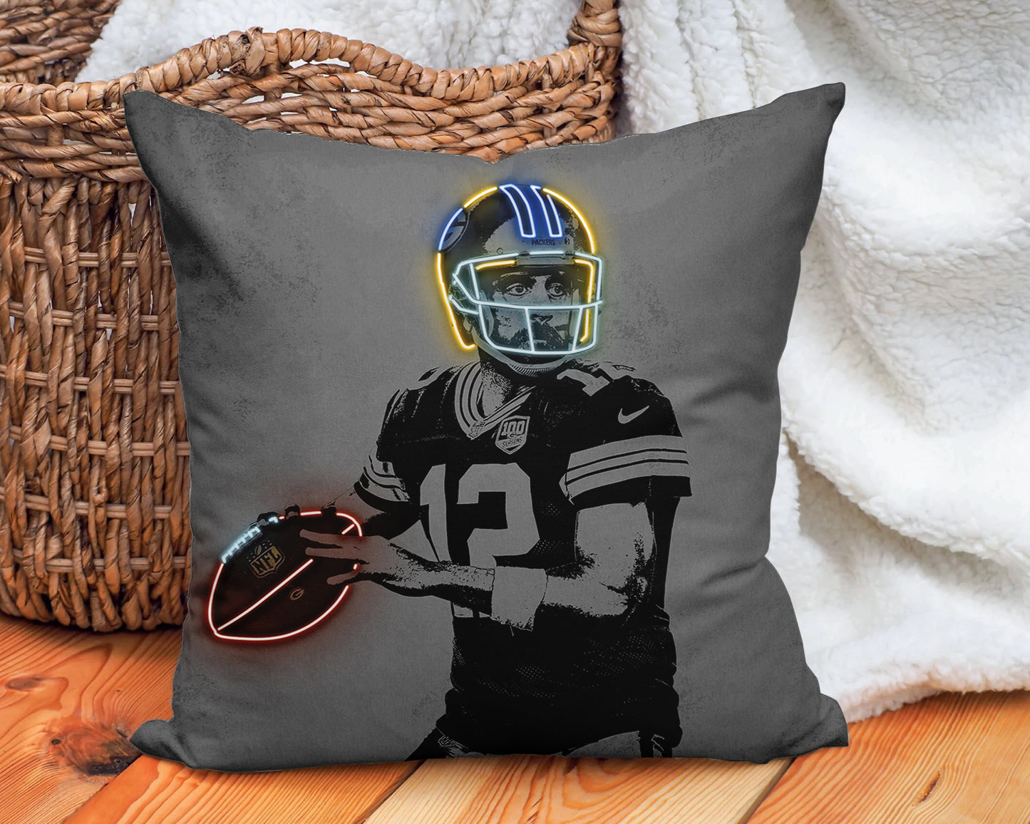 Aaron Rodgers Neon Effect Pillow