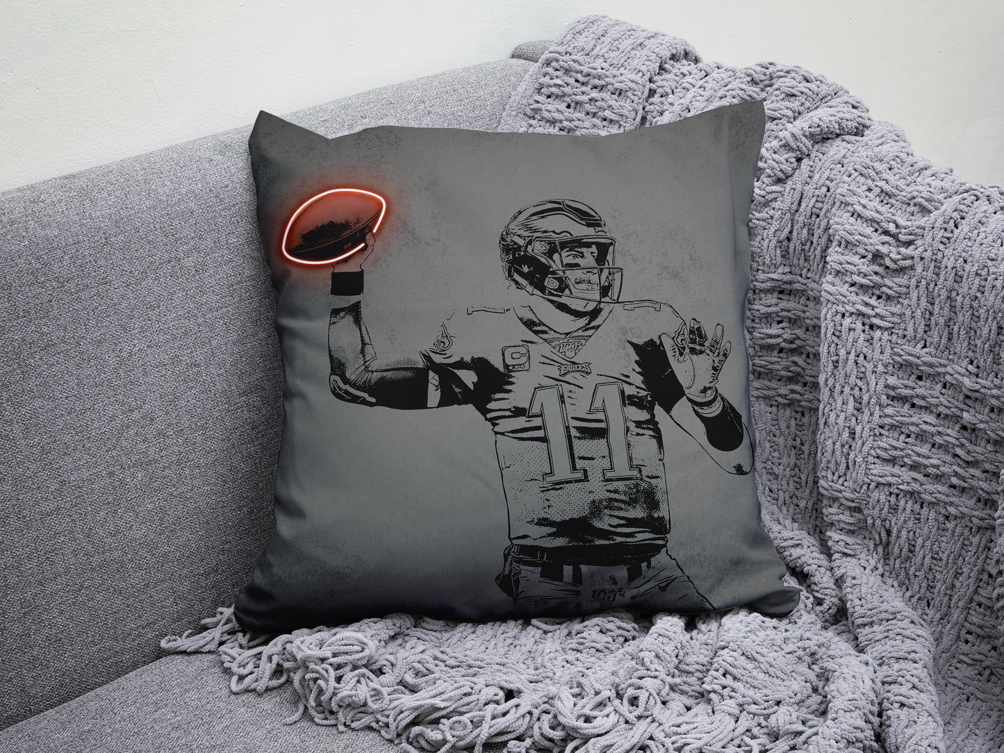 Carson Wentz Neon Effect Pillow