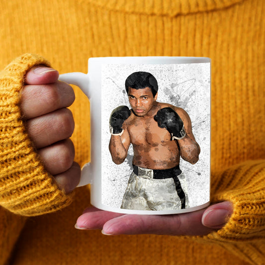 Taza y posavasos con efecto salpicado de Muhammad Ali