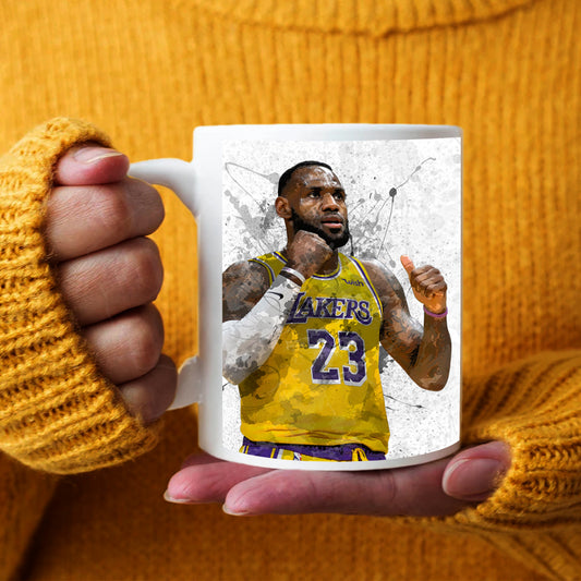 Taza y posavasos con efecto salpicado de LeBron James