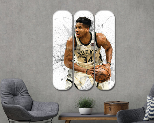 Arte mural de acrílico con la imagen de una patineta de Giannis Antetokounmpo