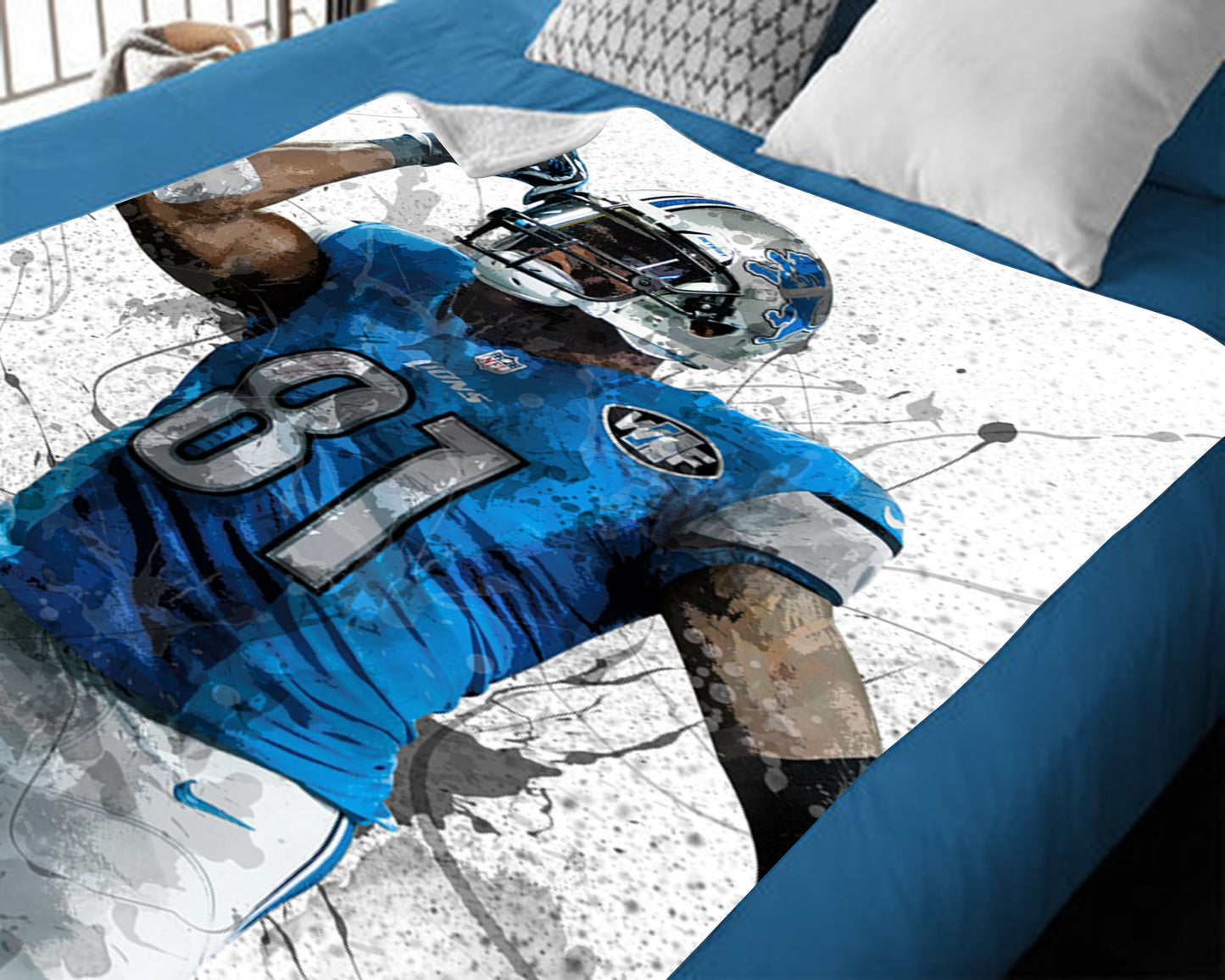 Calvin Johnson Detroit Lions Splash Effect Fleece Blanket