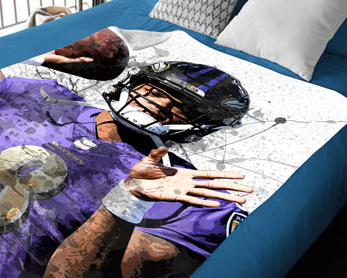 Lamar Jackson Splash Effect Fleece Blanket