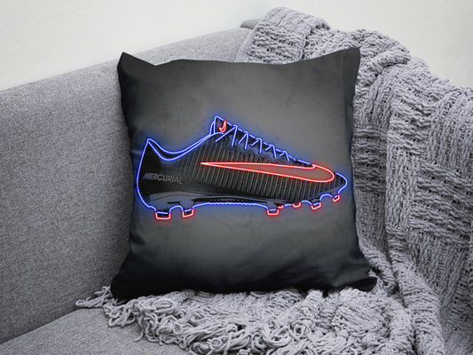 Almohada con efecto neón de zapatos de fútbol