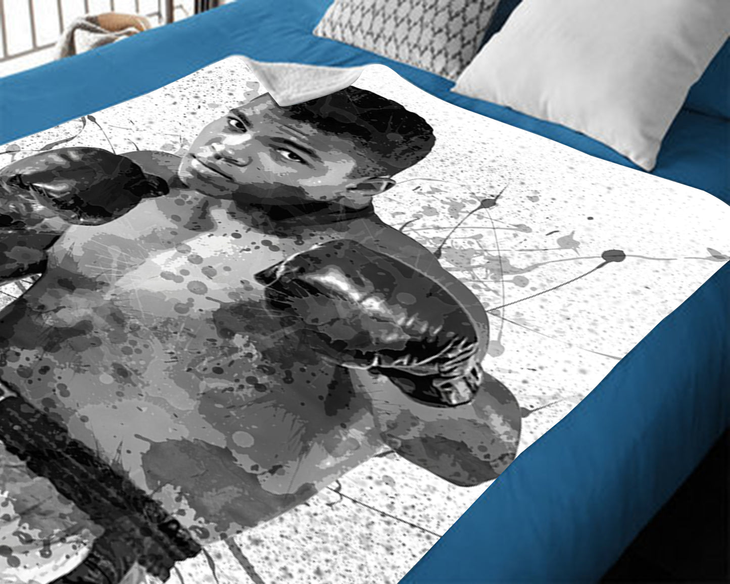 Muhammad Ali Splash Effect Fleece Blanket B/W Design