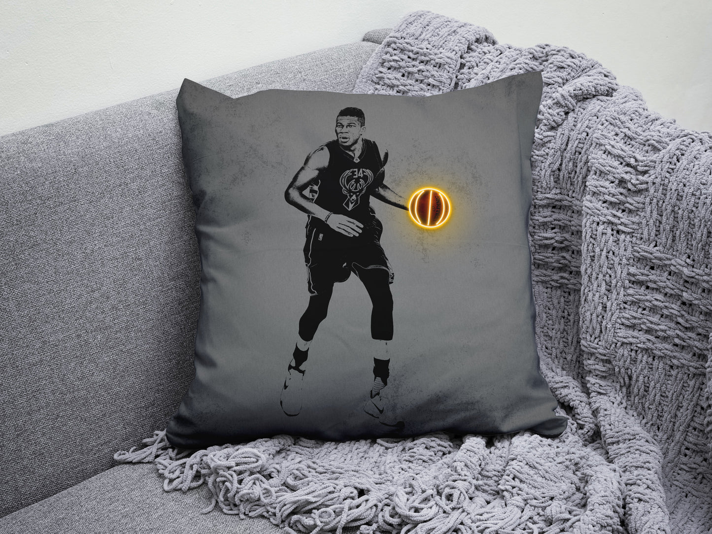 Giannis Antetokounmpo Neon Effect Pillow