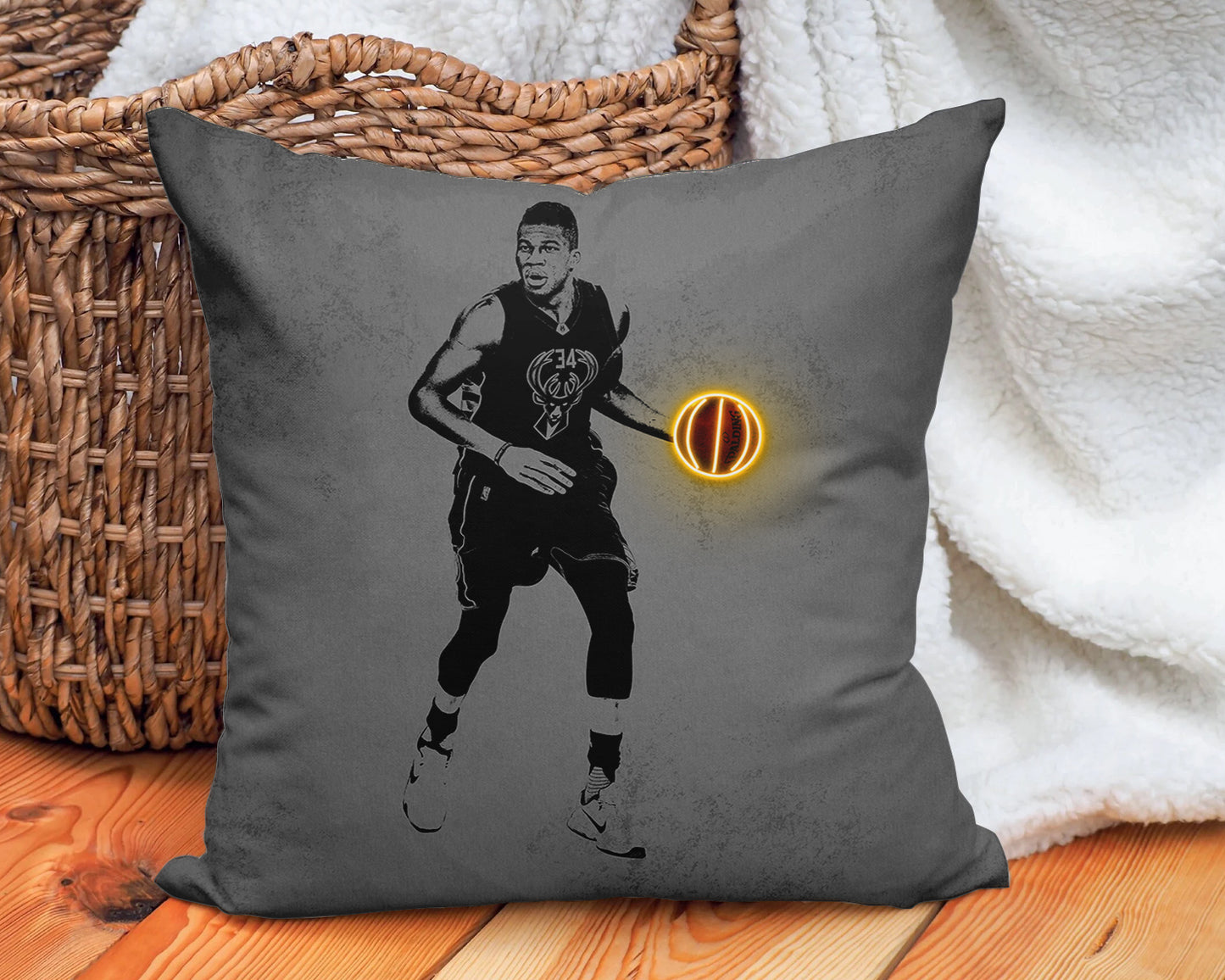 Giannis Antetokounmpo Neon Effect Pillow