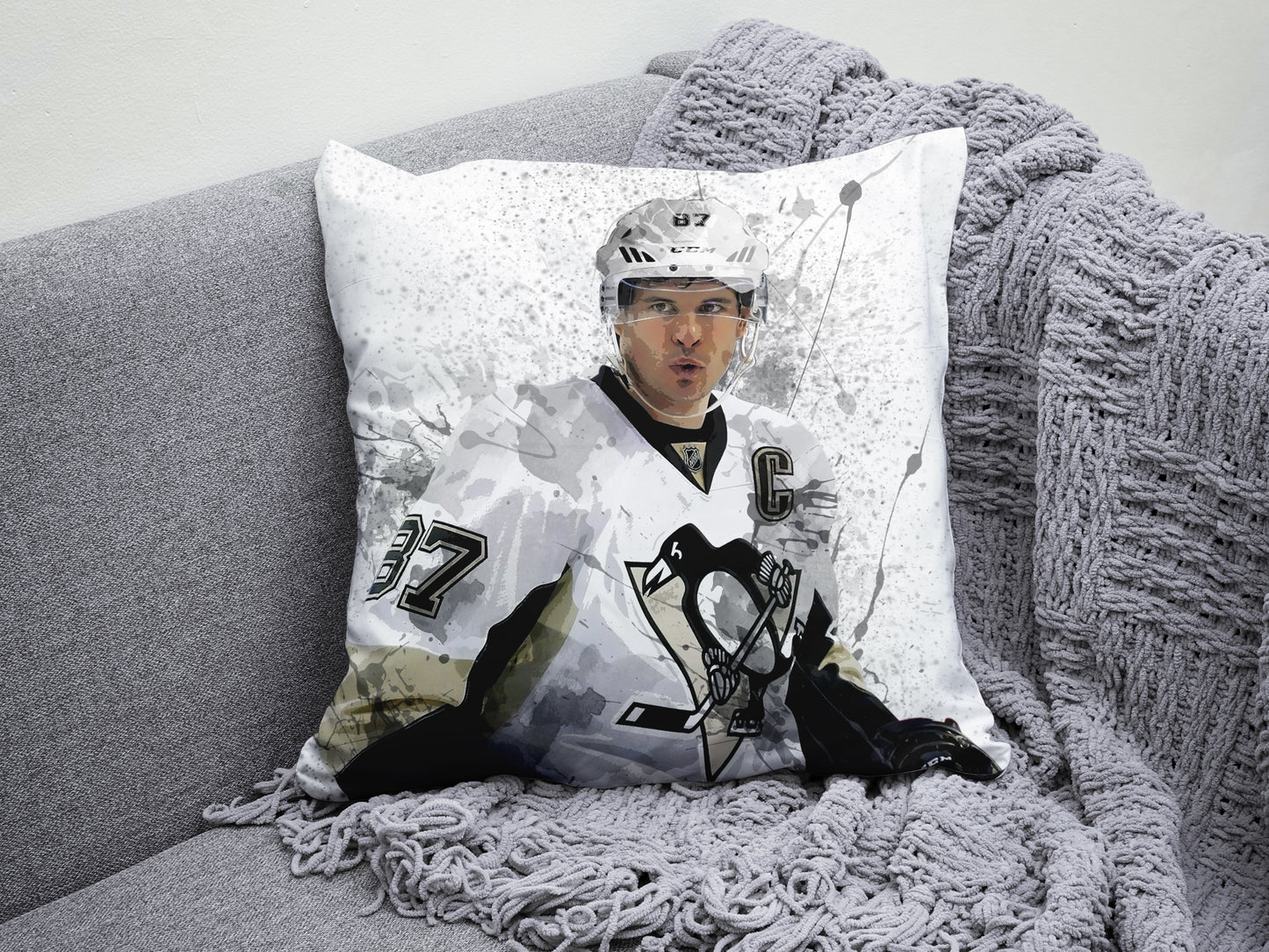 Almohada con efecto salpicadura de Sidney Crosby