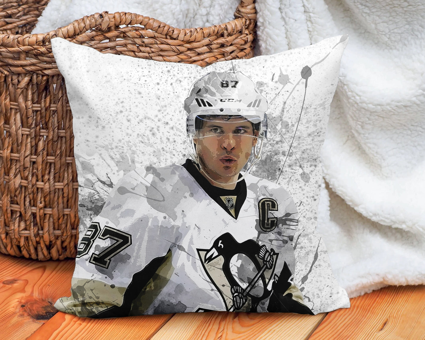 Almohada con efecto salpicadura de Sidney Crosby