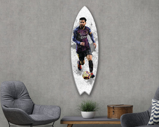 Cuadro de pared con tabla de surf acrílica de Lionel Messi