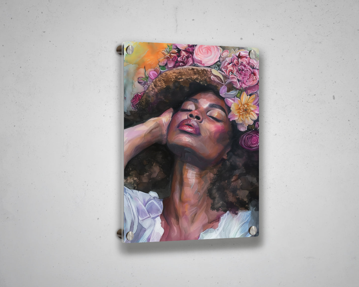 African Woman Flower Portrait Abstract Canvas Art