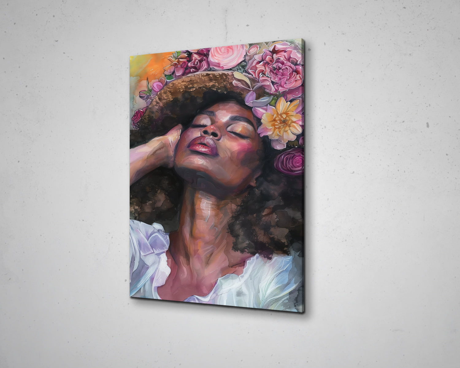 African Woman Flower Portrait Abstract Canvas Art