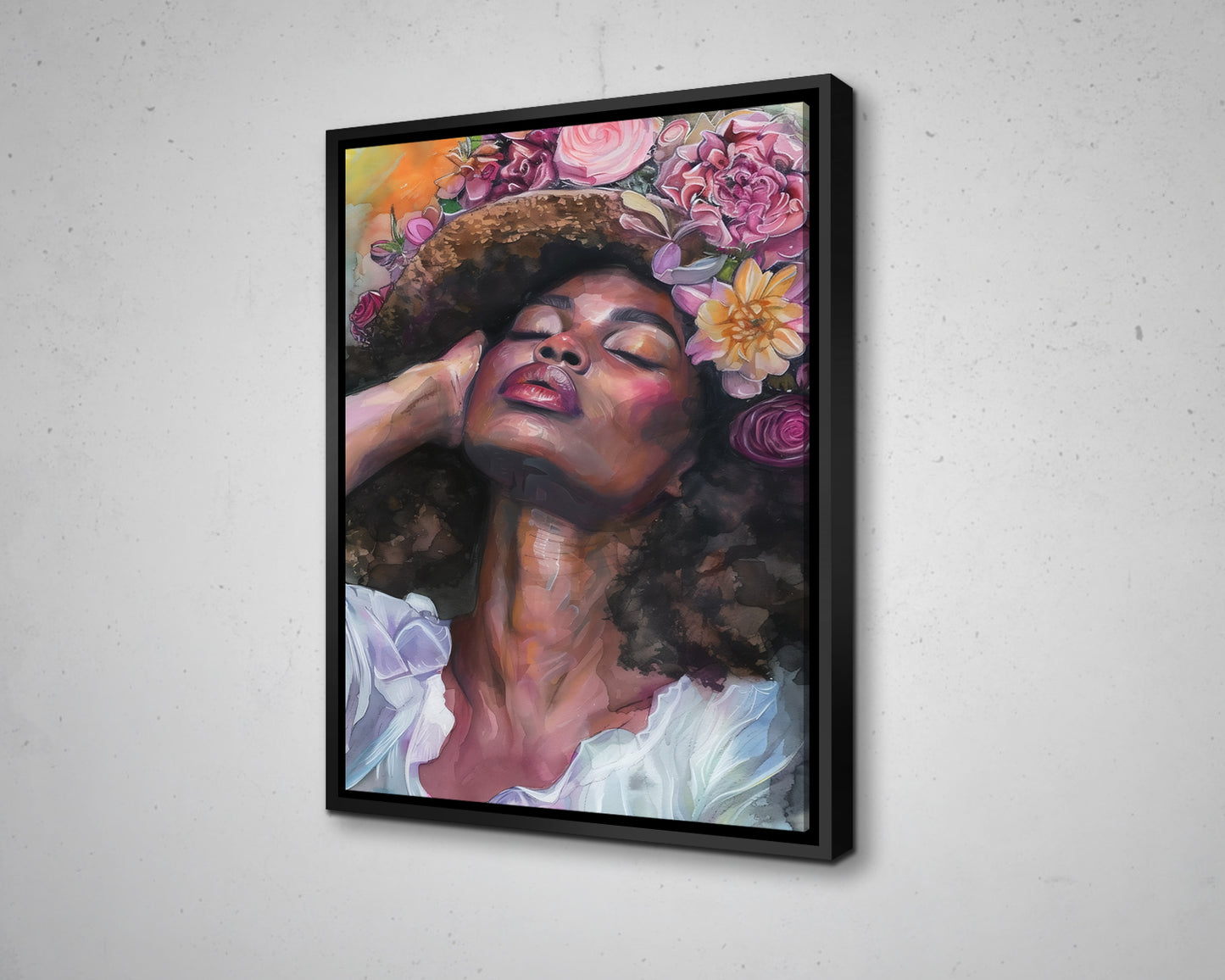 African Woman Flower Portrait Abstract Canvas Art