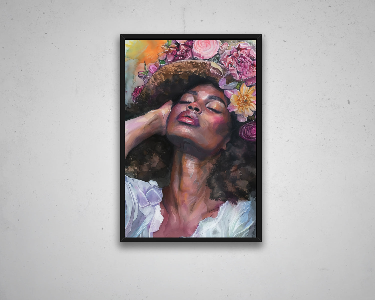 African Woman Flower Portrait Abstract Canvas Art