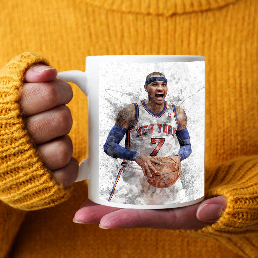 Taza y posavasos con efecto salpicado de Carmelo Anthony