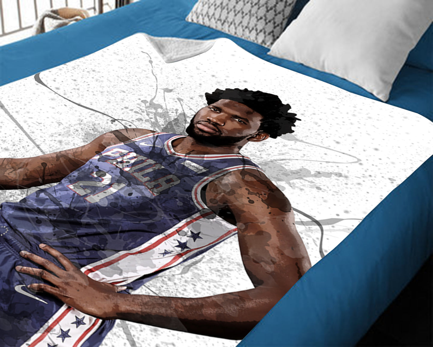 Joel Embiid Splash Effect Fleece Blanket Style 1