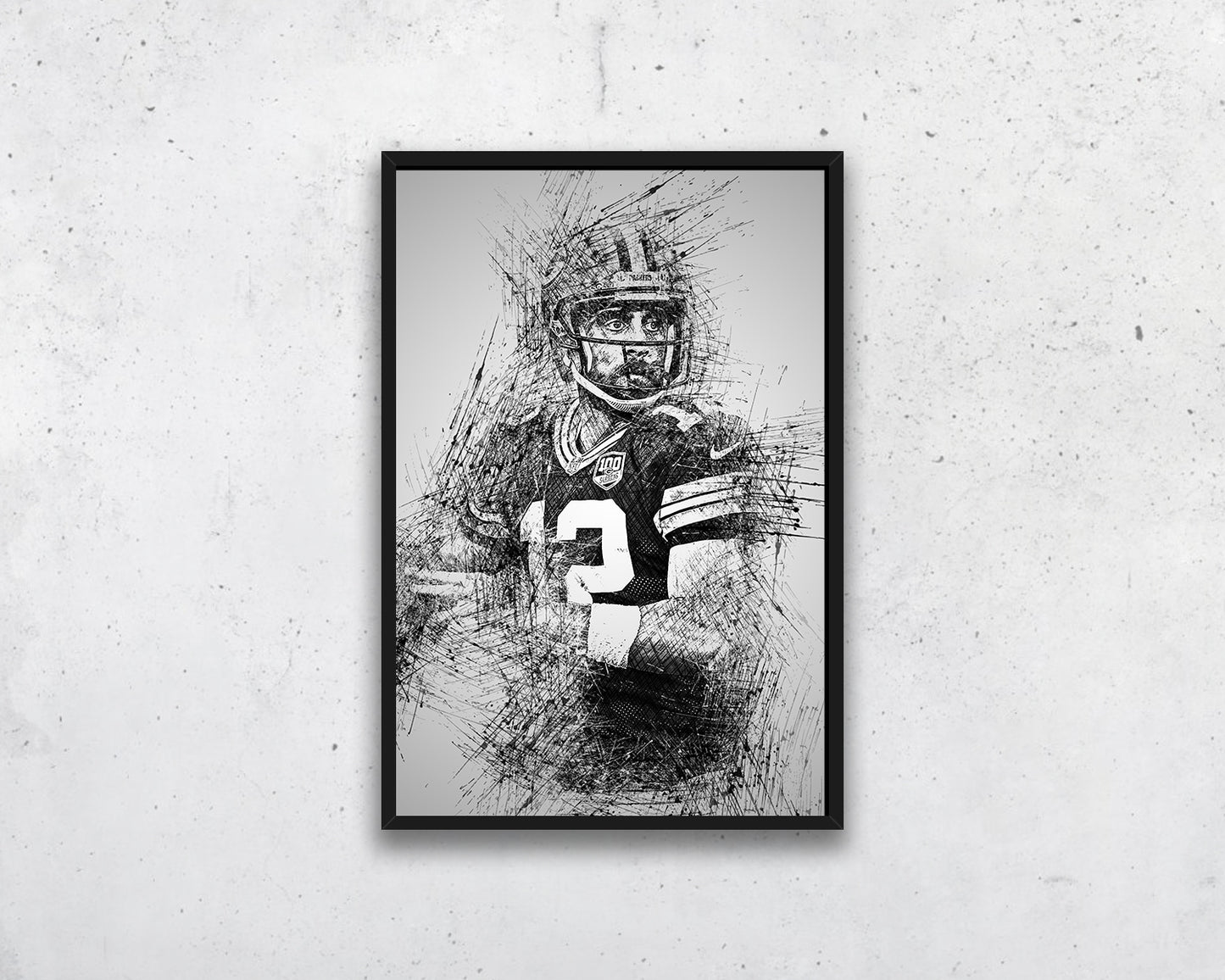 Arte mural con bocetos de Aaron Rodgers