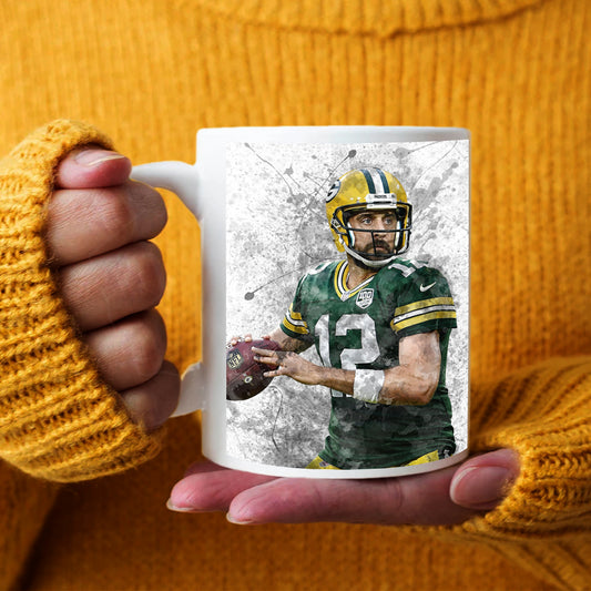 Taza y posavasos con efecto salpicado de Aaron Rodgers