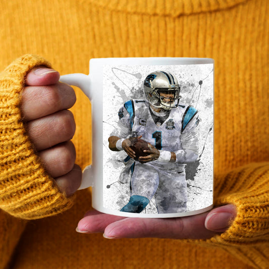 Taza y posavasos con efecto salpicadura de Cam Newton