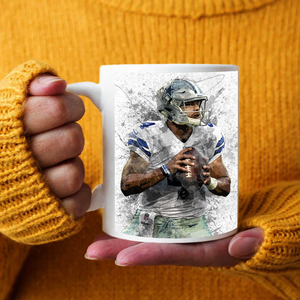 Taza y posavasos con efecto salpicadura de Dak Prescott