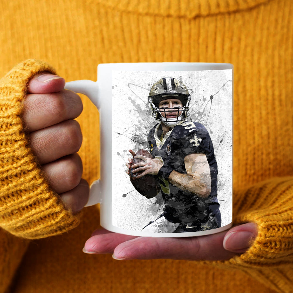 Taza y posavasos con efecto salpicado de Drew Brees