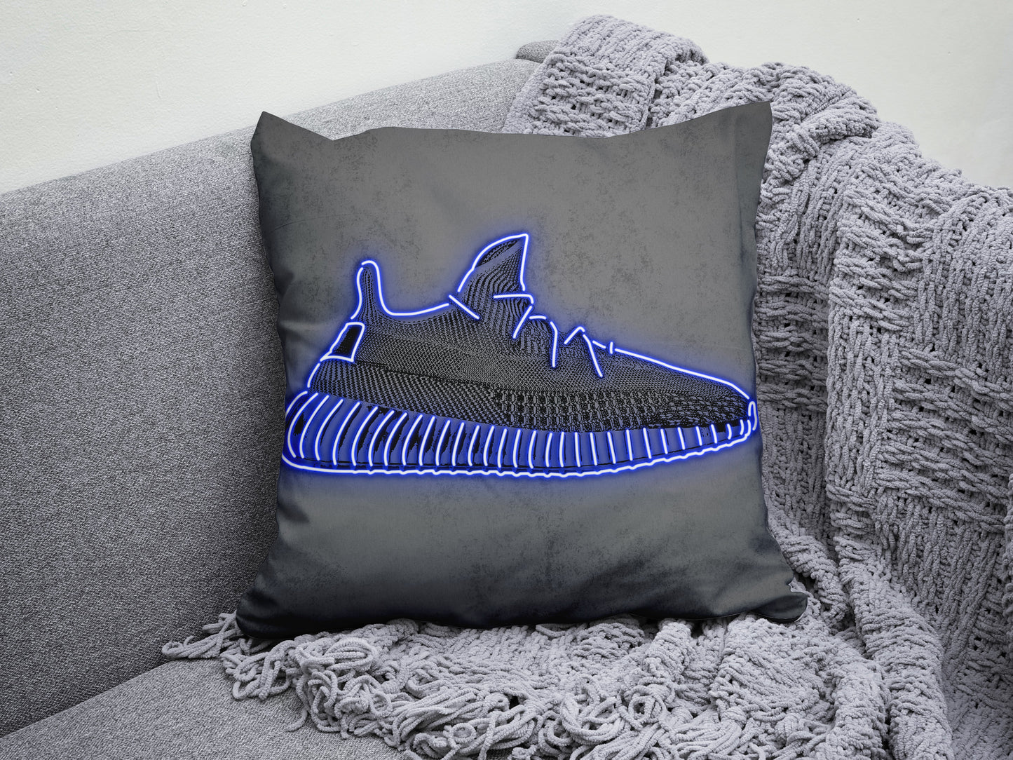 Yeezy Shoes Blue Neon Effect Pillow